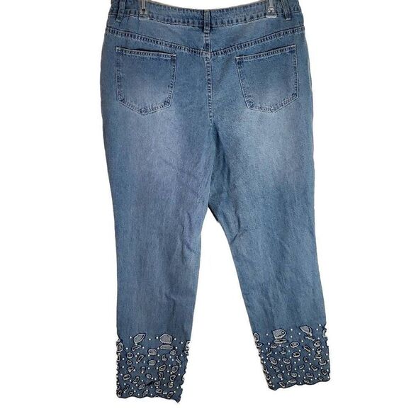 Venus Women's Mid Wash High Rise Ripped Cutout Embellished Denim Jeans Size 18 - Picture 8 of 10